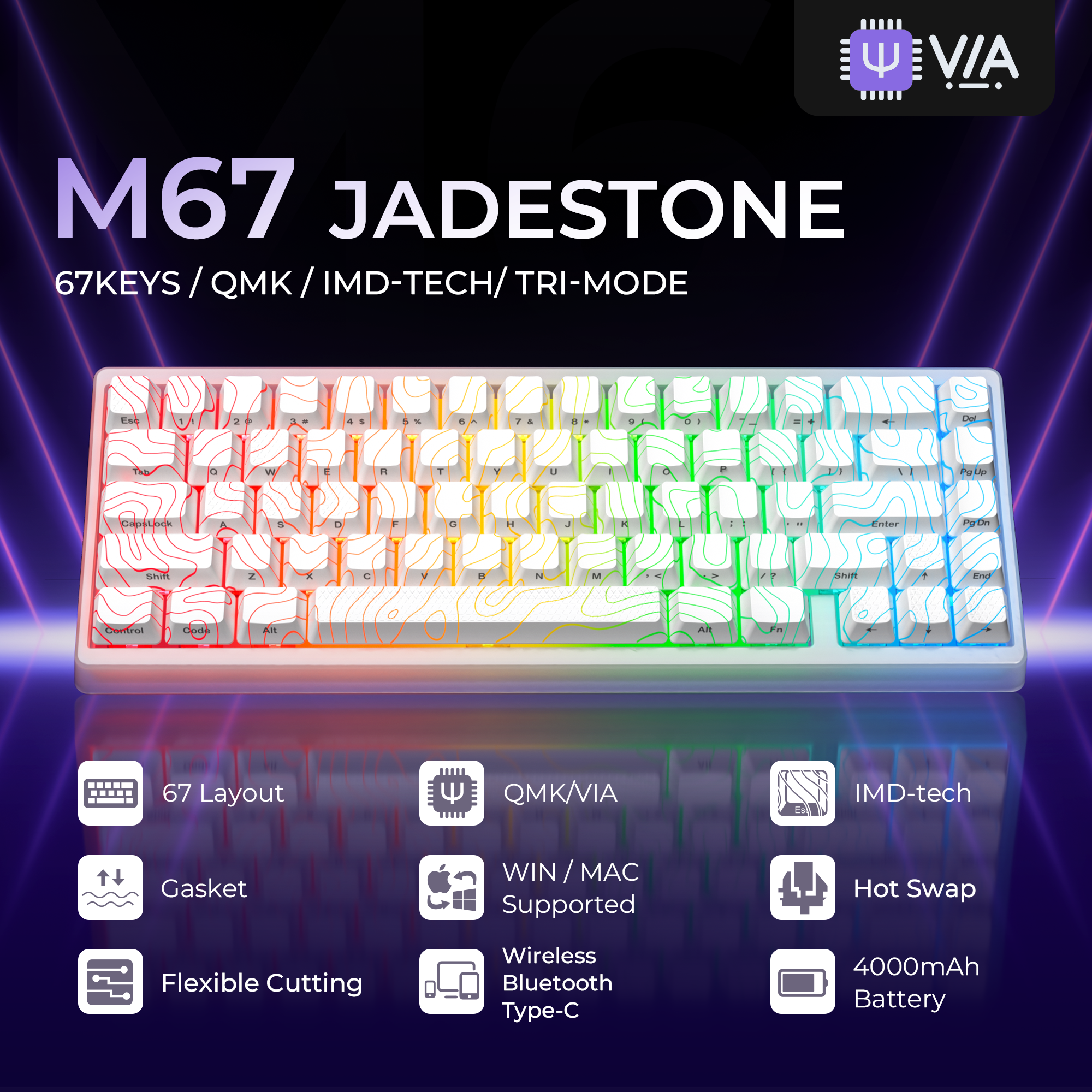 XVX M67 JadeStone Mechanical Keyboard With IMD-Tech Keycaps (Stellar White)
