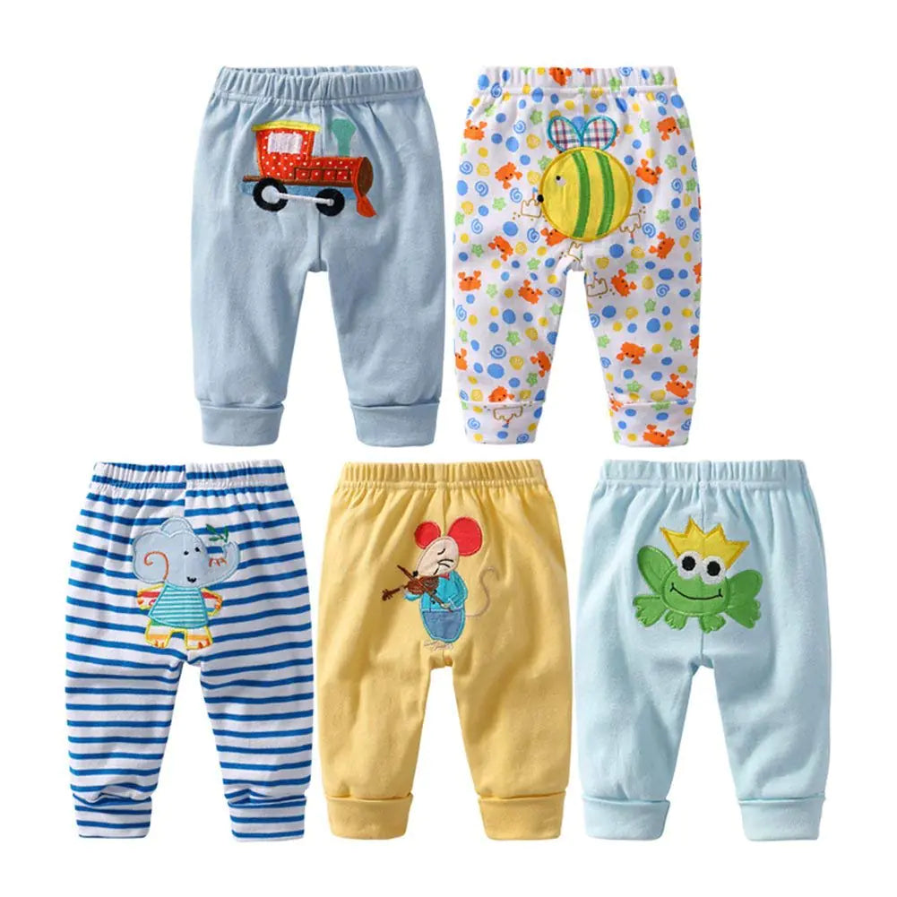 Monvecle Baby Boy 5pcs Pack Newborn to Toddler Cotton Long Cartoon Pants Gift Set 6M - # BAAA1B1510002