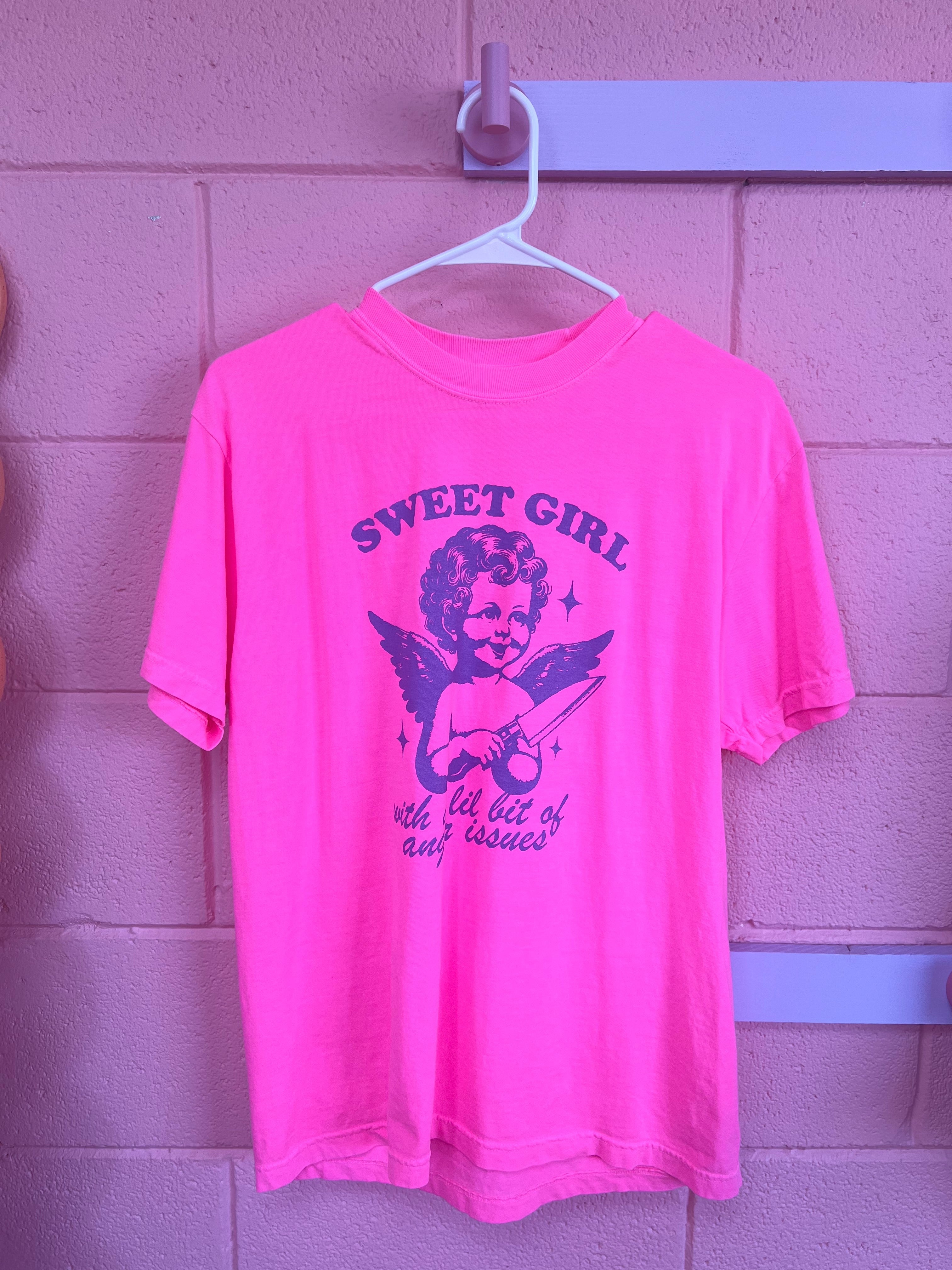 “Sweet Girl with a Little Bit of Anger Issues” Screen Printed Tees and Sweaters