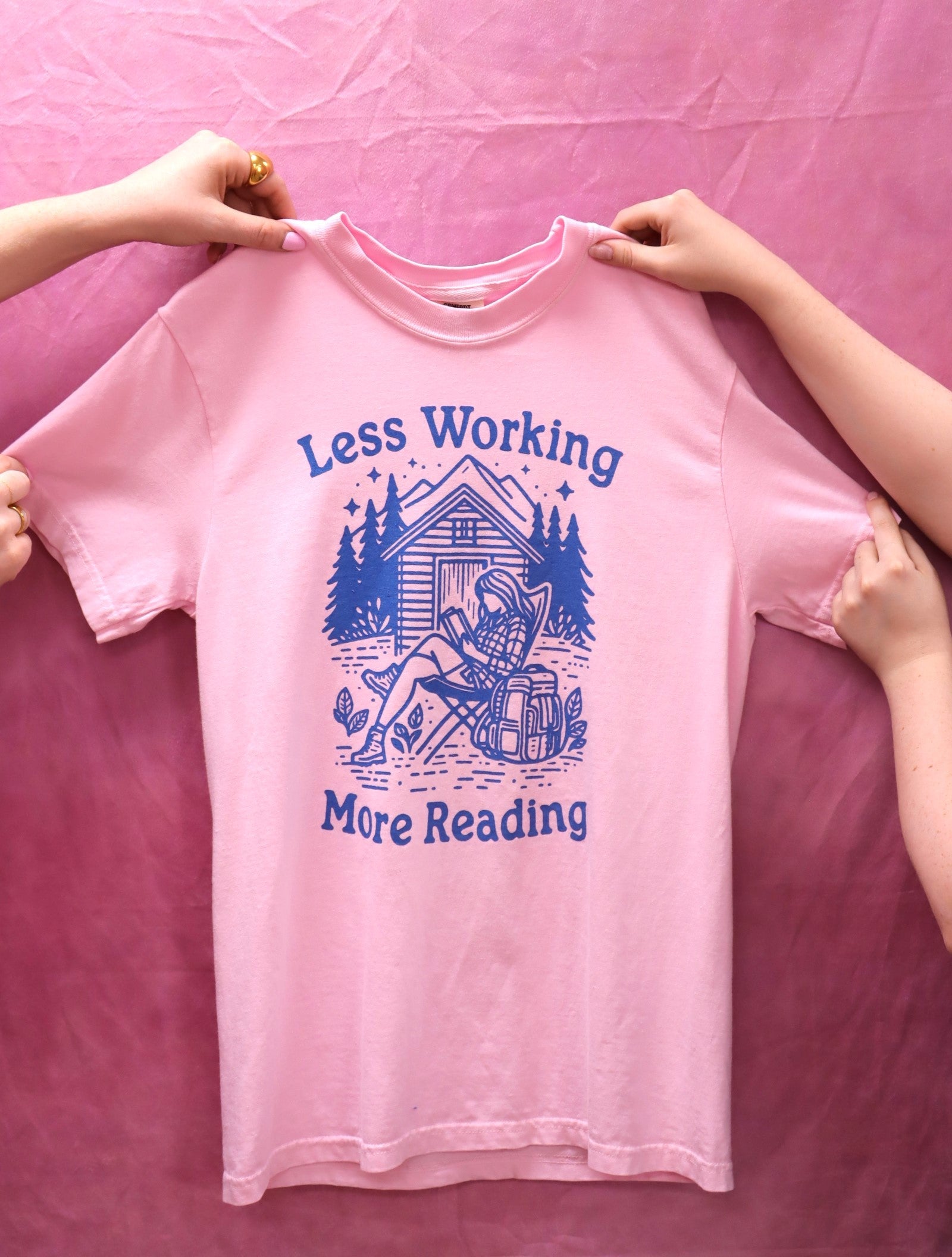 "Less Working, More Reading" Screen-Printed Shirts & Crewnecks