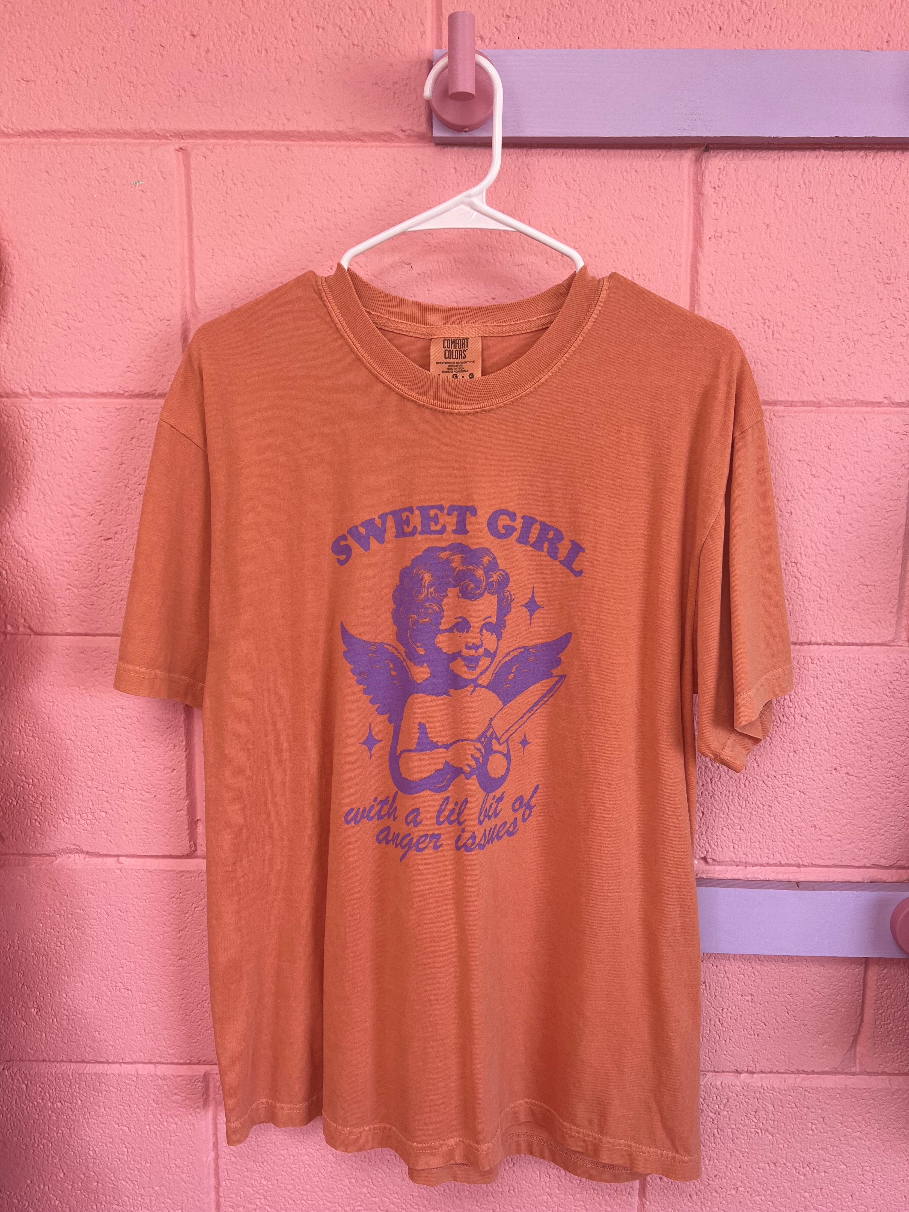 “Sweet Girl with a Little Bit of Anger Issues” Screen Printed Tees and Sweaters