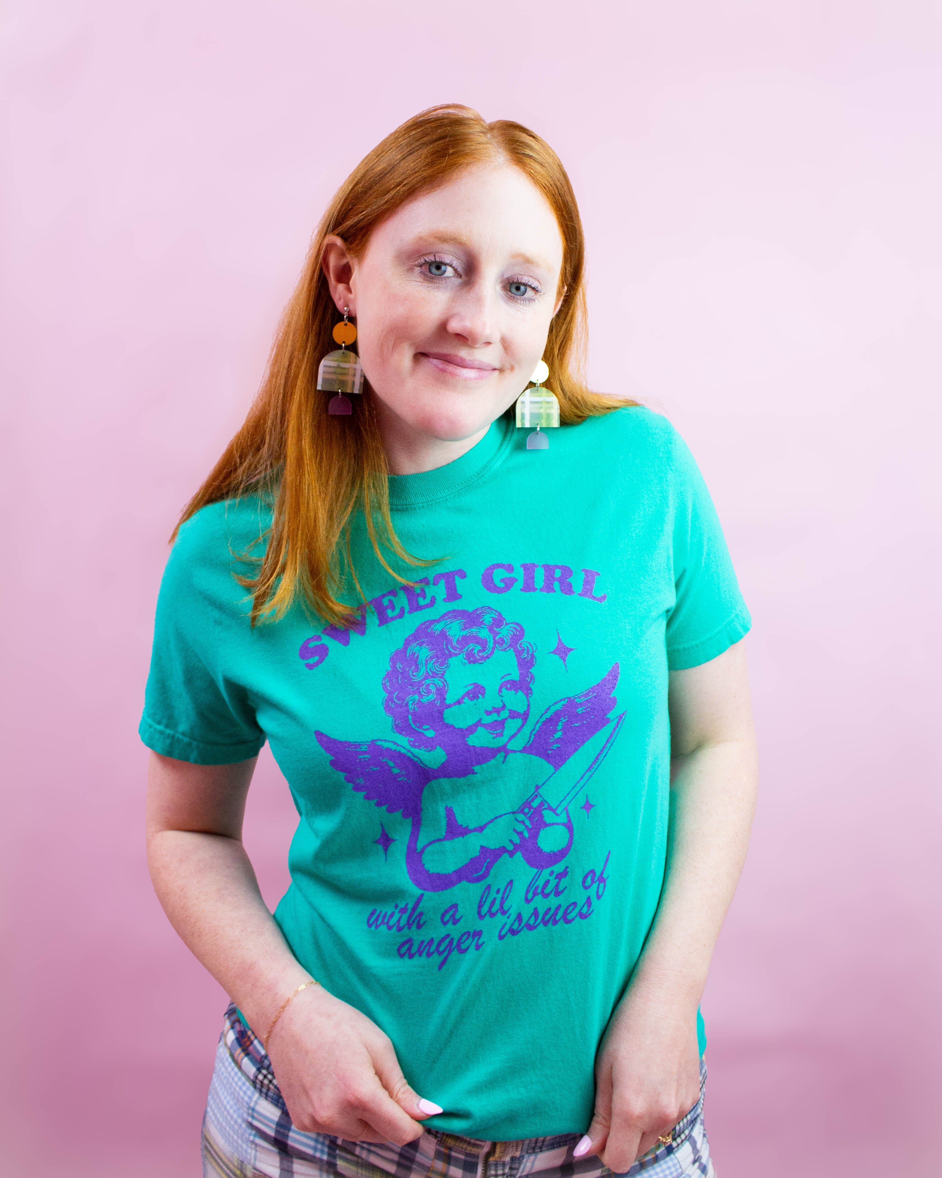 “Sweet Girl with a Little Bit of Anger Issues” Screen Printed Tees and Sweaters