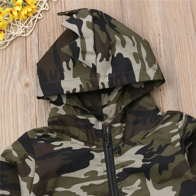 Camouflage Dinosaur Hooded Jacket for Boys - # BOAA111010002