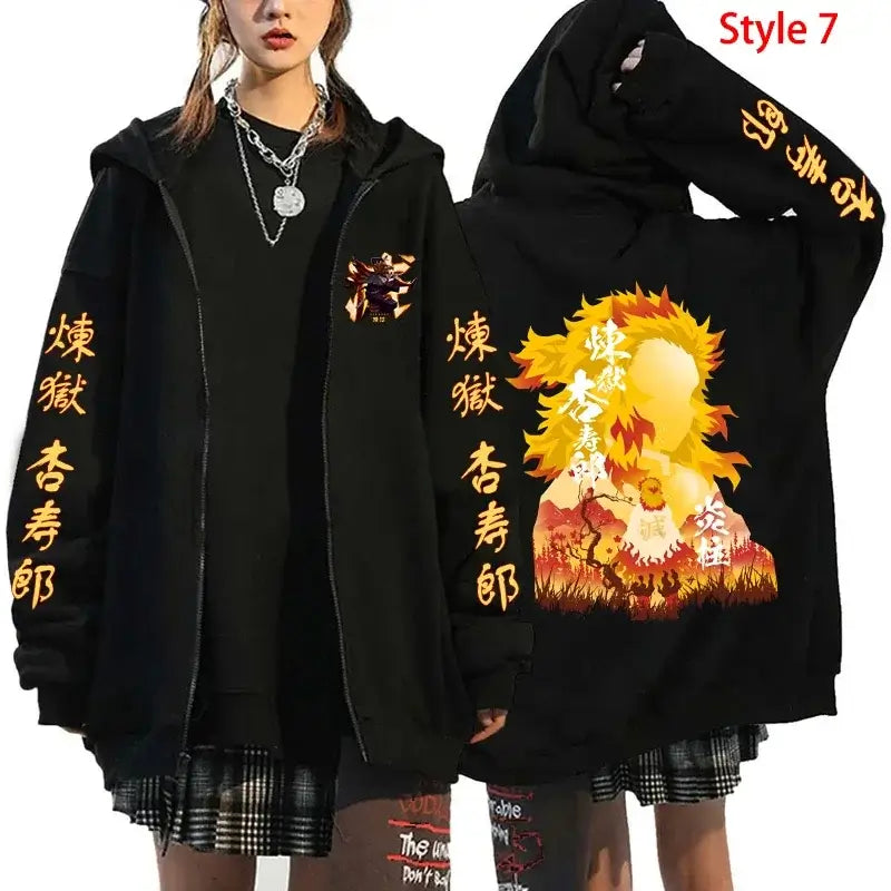 Rengoku Zipper Hoodie: Flame Hashira Anime Jacket