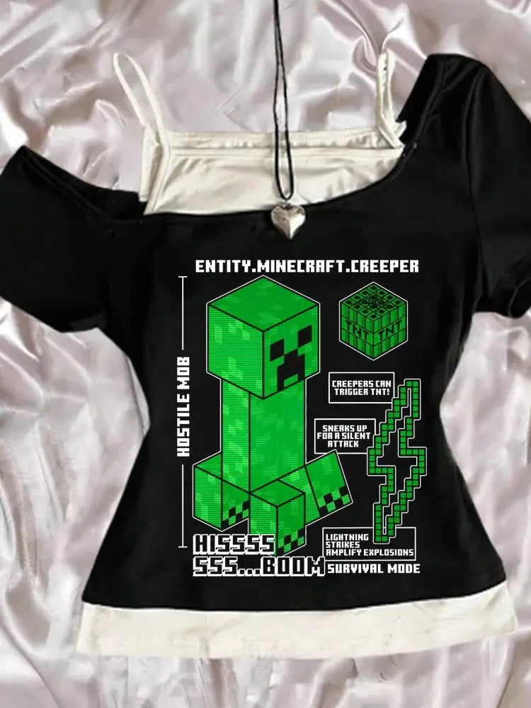 Punk Gothic Slim Baby Tee Y2k Off Shoulder Top