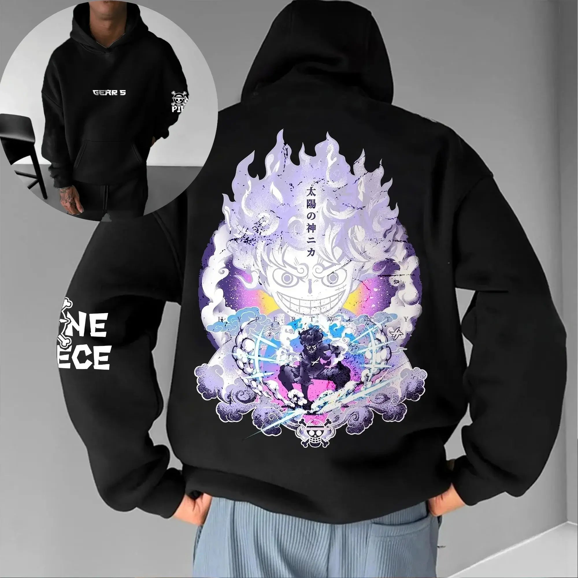 One Piece Luffy Gear 5 Nika Black Hoodie Streetwear