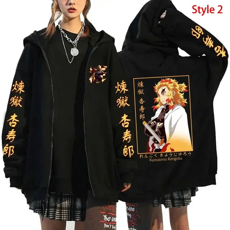 Rengoku Zipper Hoodie: Flame Hashira Anime Jacket