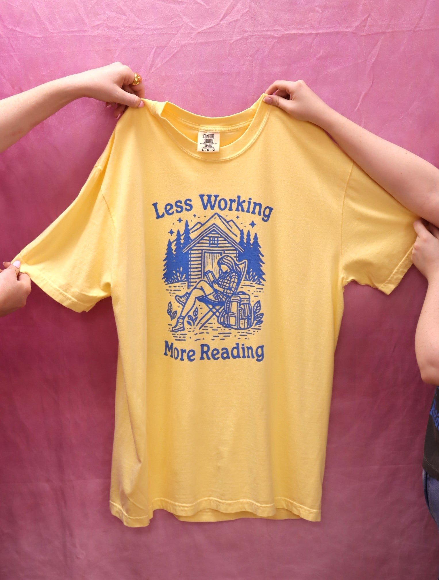 "Less Working, More Reading" Screen-Printed Shirts & Crewnecks