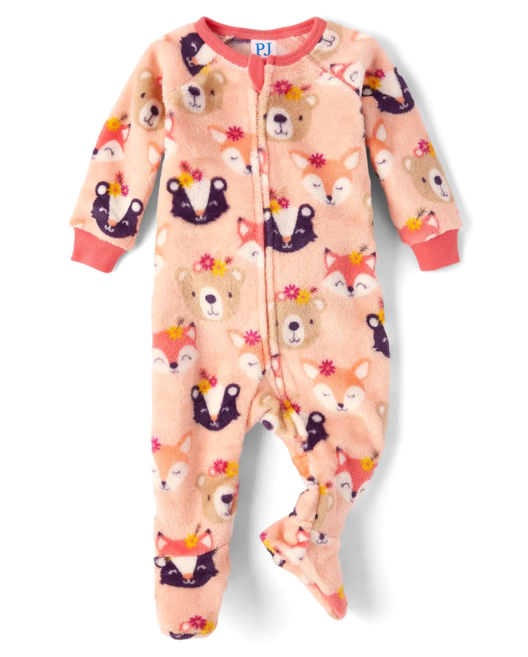 The Childrens Place Baby Girls and Toddler Fleece Zip-Front One Piece Footed Pajama Peach Critters - # BAAA81810003